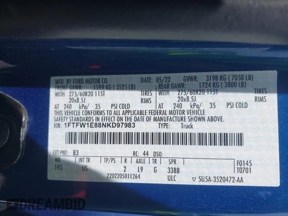 ✅ 2022 Ford F-150 XL • VIN: 1FTFW1E88NKD97983 • Lot: 42827622. Wystawiony na IAAI z przebiegiem 86 393 mil. Bezpłatny archiwum sprzedaży aukcyjnych z USA i szczegółowy raport historii pojazdu na DreamBid. Zdjęcie 9.