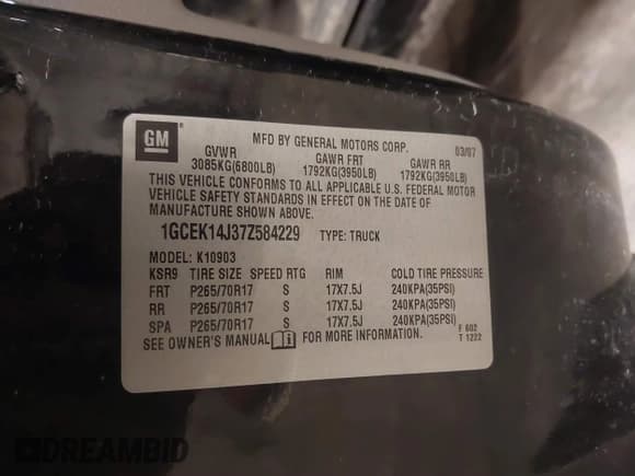 ✅ 2007 Chevrolet Silverado 1500 1LT • VIN: 1GCEK14J37Z584229 • Lot: 41418438. Listed on IAAI with 131,064 mi. Free auction sales archive from the USA and detailed vehicle history report at DreamBid. Image 9.