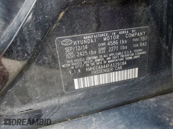 ✅ 2015 Hyundai Sonata • VIN: KMHEC4A44FA129184 • Лот: 57304505. Опубликован ранее на Copart с пробегом 150 397 миль. Бесплатный доступ к архиву аукционных продаж из США и подробный отчёт об истории автомобиля на DreamBid. Изображение 12.