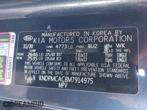 ✅ 2021 Kia Sportage LX • VIN: KNDPMCAC8M7914975 • Lot: 43097270. Listed on IAAI with 74,356 mi. Free auction sales archive from the USA and detailed vehicle history report at DreamBid. Image 9.