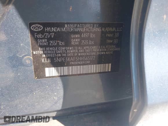 2017 Hyundai Sonata Sport с VIN 5NPE34AF5HH565172, выставлен на аукционе IAAI как лот 43451534 с пробегом 56 766 миль миль и . История ставок и продаж доступна на DreamBid. Изображение 9.