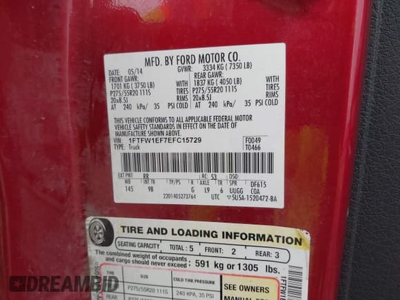 ✅ 2014 Ford F-150 XL • VIN: 1FTFW1EF7EFC15729 • Lot: 43463138. Listed on IAAI with 177,362 mi. Free auction sales archive from the USA and detailed vehicle history report at DreamBid. Image 9.