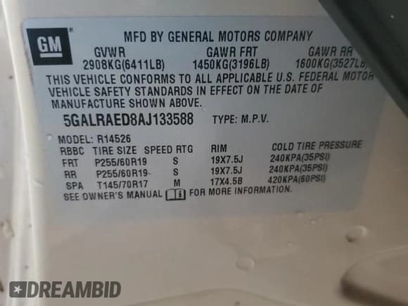 ✅ 2010 Buick Enclave CX • VIN: 5GALRAED8AJ133588 • Lot: 51745235. Listed on Copart with 204,544 mi. Free auction sales archive from the USA and detailed vehicle history report at DreamBid. Image 14.