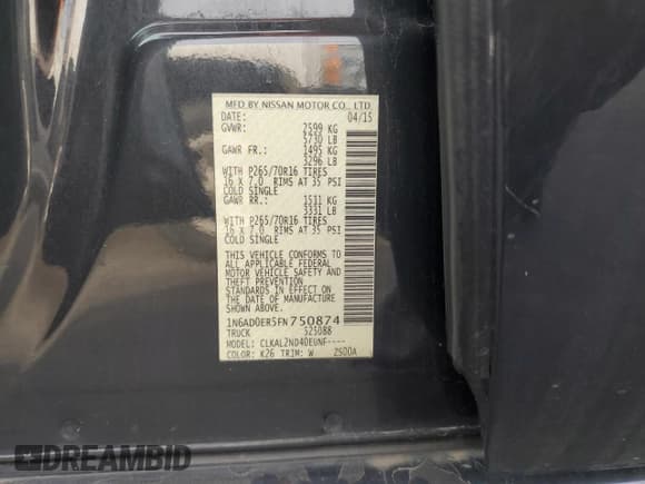 ✅ 2015 Nissan Frontier SV • VIN: 1N6AD0ER5FN750874 • Lot: 92750865. Listed on Copart with 127,237 mi. Free auction sales archive from the USA and detailed vehicle history report at DreamBid. Image 12.