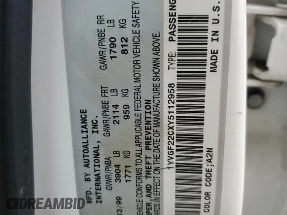 ✅ 2000 Mazda 626 LX • VIN: 1YVGF22CXY5112958 • Lot: 72740904. Listed on Copart with 111,581 mi. Free auction sales archive from the USA and detailed vehicle history report at DreamBid. Image 14.