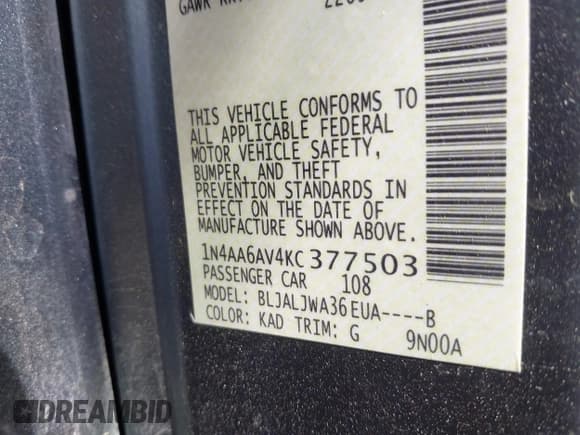 ✅ 2019 Nissan Maxima SL • VIN: 1N4AA6AV4KC377503 • Lot: 41979533. Wystawiony na IAAI z przebiegiem 84 544 mil. Bezpłatny archiwum sprzedaży aukcyjnych z USA i szczegółowy raport historii pojazdu na DreamBid. Zdjęcie 9.