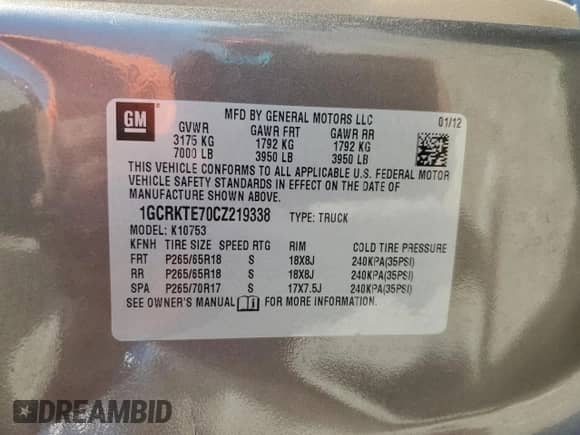 2012 Chevrolet Silverado 1500 LTZ с VIN 1GCRKTE70CZ219338, выставлен на аукционе Copart как лот 57317425 с пробегом 183 672 миль миль и Списание • Salvage title. История ставок и продаж доступна на DreamBid. Изображение 12.