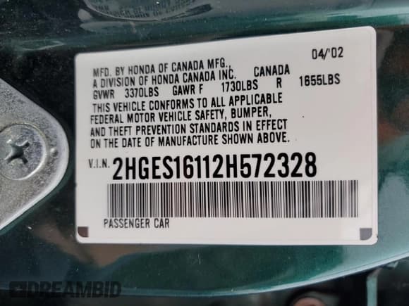 ✅ 2002 Honda Civic DX • VIN: 2HGES16112H572328 • Лот: 74560864. Опубликован ранее на Copart с пробегом 281 791 миль. Бесплатный доступ к архиву аукционных продаж из США и подробный отчёт об истории автомобиля на DreamBid. Изображение 14.