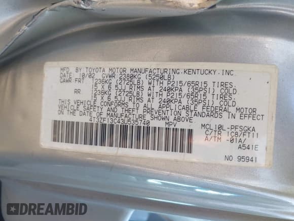 ✅ 2003 Toyota Sienna LE • VIN: 4T3ZF13C43U535740 • Lot: 43160504. Listed on IAAI with 133,134 mi. Free auction sales archive from the USA and detailed vehicle history report at DreamBid. Image 9.