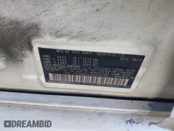 ✅ 2014 Subaru Legacy Premium • VIN: 4S3BMBE61E3012749 • Lot: 43810894. Listed on IAAI with 277,055 mi. Free auction sales archive from the USA and detailed vehicle history report at DreamBid. Image 9.