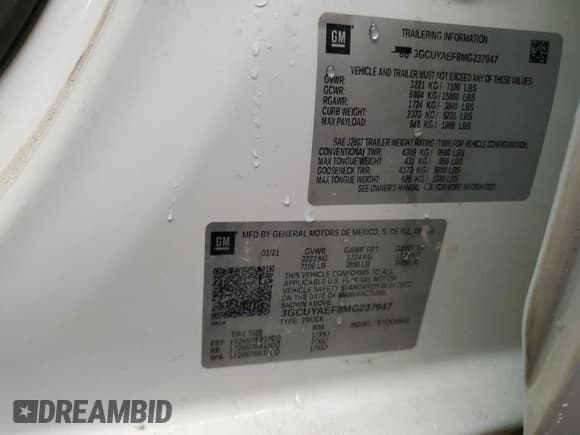 ✅ 2021 Chevrolet Silverado 1500 Work Truck • VIN: 3GCUYAEF8MG237947 • Lot: 81157634. Wystawiony na Copart z przebiegiem 178 608 mil. Bezpłatny archiwum sprzedaży aukcyjnych z USA i szczegółowy raport historii pojazdu na DreamBid. Zdjęcie 12.