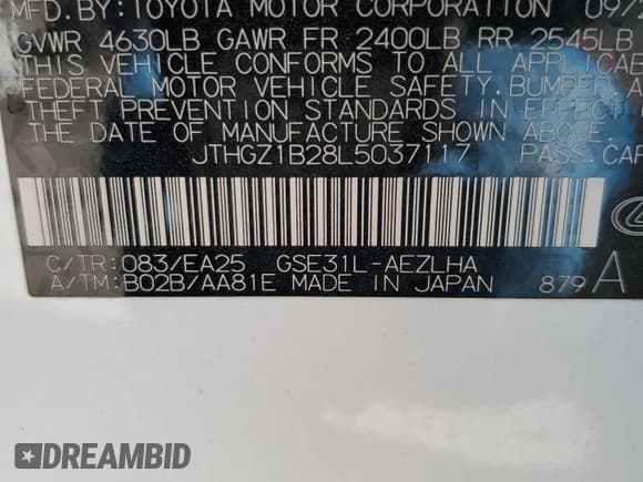 ✅ 2020 Lexus IS 350 F Sport • VIN: JTHGZ1B28L5037117 • Lot: 44354515. Listed on Copart with 46,785 mi. Free auction sales archive from the USA and detailed vehicle history report at DreamBid. Image 14.