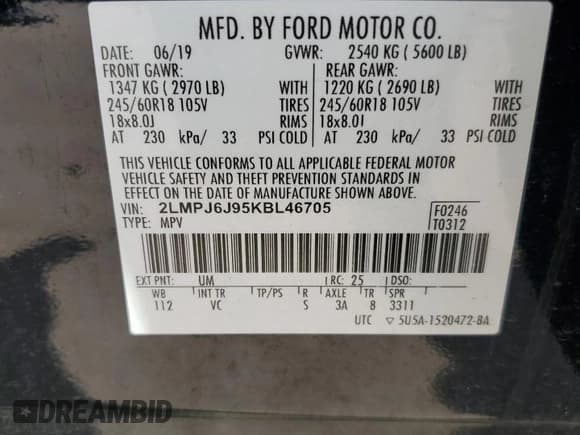 ✅ 2019 Lincoln Nautilus Standard • VIN: 2LMPJ6J95KBL46705 • Lot: 69408174. Listed on Copart with 73,322 mi. Free auction sales archive from the USA and detailed vehicle history report at DreamBid. Image 14.