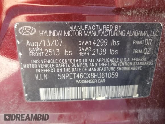 ✅ 2008 Hyundai Sonata GLS • VIN: 5NPET46CX8H361059 • Lot: 77681584. Wystawiony na Copart z przebiegiem 91 604 mil. Bezpłatny archiwum sprzedaży aukcyjnych z USA i szczegółowy raport historii pojazdu na DreamBid. Zdjęcie 12.