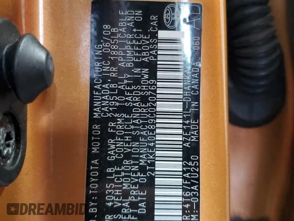 ✅ 2009 Toyota Matrix S • VIN: 2T1KE40E89C020769 • Lot: 62018885. Wystawiony na Copart z przebiegiem 238 462 mil. Bezpłatny archiwum sprzedaży aukcyjnych z USA i szczegółowy raport historii pojazdu na DreamBid. Zdjęcie 13.