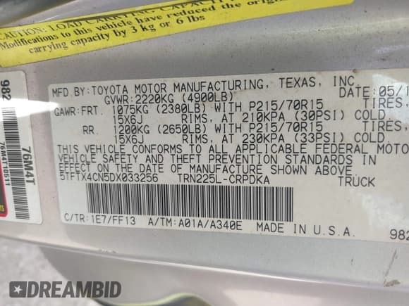✅ 2013 Toyota Tacoma • VIN: 5TFTX4CN5DX033256 • Лот: 42863048. Опубликован ранее на IAAI с пробегом 259 024 миль. Бесплатный доступ к архиву аукционных продаж из США и подробный отчёт об истории автомобиля на DreamBid. Изображение 9.