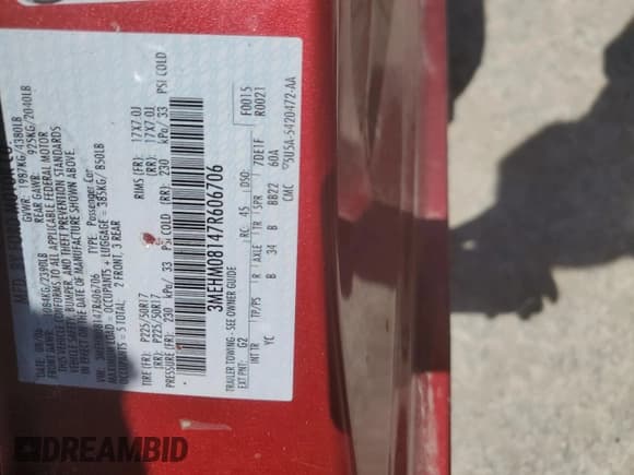 ✅ 2007 Mercury Milan Premier • VIN: 3MEHM08147R606706 • Lot: 61844155. Listed on Copart with Not provided. Free auction sales archive from the USA and detailed vehicle history report at DreamBid. Image 12.