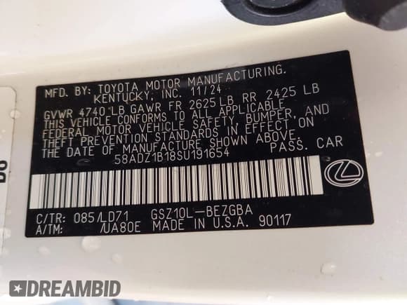 ✅ 2025 Lexus ES 350 • VIN: 58ADZ1B18SU191654 • Lot: 41576445. Wystawiony na IAAI z przebiegiem Nie podano. Bezpłatny archiwum sprzedaży aukcyjnych z USA i szczegółowy raport historii pojazdu na DreamBid. Zdjęcie 9.