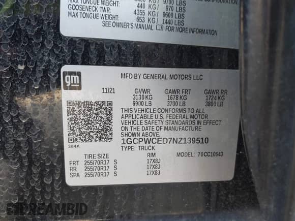 2022 Chevrolet Silverado 1500 LT z VIN 1GCPWCED7NZ139510, wystawiony jako IAAI lot #42414534 z przebiegiem 121 120 mil mil oraz . Historia ofert i sprzedaży dostępna na DreamBid. Obrazek 9.