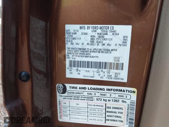 ✅ 2011 Ford F-150 XL • VIN: 1FTFW1EF9BFA30173 • Lot: 42780192. Listed on IAAI with 258,725 mi. Free auction sales archive from the USA and detailed vehicle history report at DreamBid. Image 9.