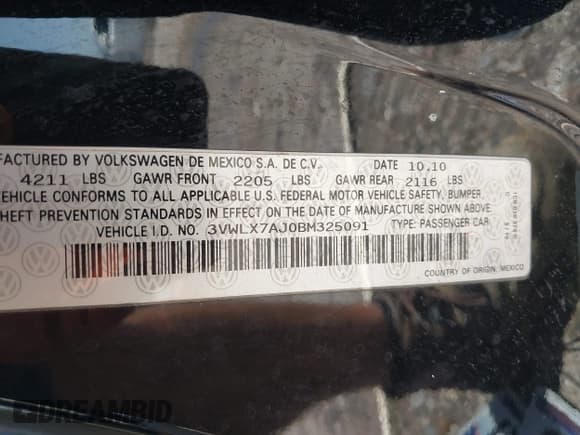 ✅ 2011 Volkswagen Jetta SEL • VIN: 3VWLX7AJ0BM325091 • Lot: 42357339. Listed on IAAI with 285,561 mi. Free auction sales archive from the USA and detailed vehicle history report at DreamBid. Image 9.