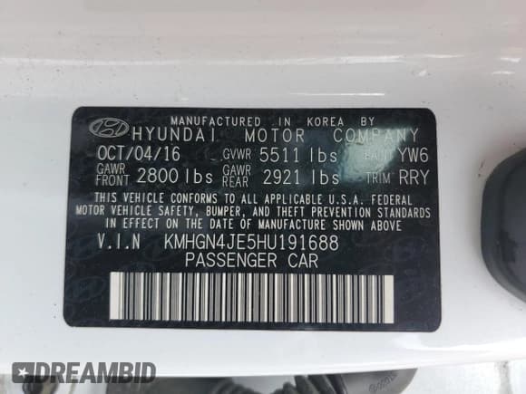 ✅ 2017 Genesis G80 3.8L • VIN: KMHGN4JE5HU191688 • Lot: 51526025. Listed on Copart with 109,842 mi. Free auction sales archive from the USA and detailed vehicle history report at DreamBid. Image 13.