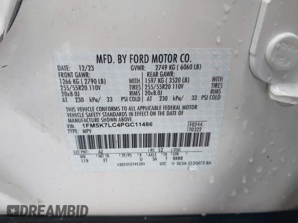 ✅ 2023 Ford Explorer King Ranch • VIN: 1FM5K7LC4PGC11486 • Lot: 41365541. Wystawiony na IAAI z przebiegiem 6 271 mil. Bezpłatny archiwum sprzedaży aukcyjnych z USA i szczegółowy raport historii pojazdu na DreamBid. Zdjęcie 9.