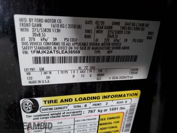 ✅ 2020 Ford Expedition Max Limited • VIN: 1FMJK2AT5LEA38569 • Lot: 91940095. Wystawiony na Copart z przebiegiem 132 796 mil. Bezpłatny archiwum sprzedaży aukcyjnych z USA i szczegółowy raport historii pojazdu na DreamBid. Zdjęcie 13.