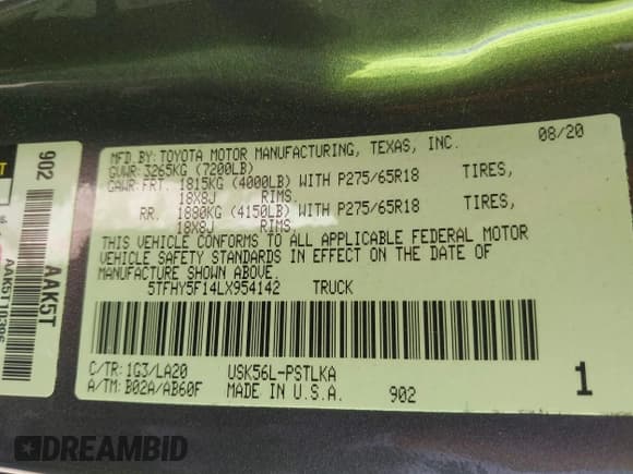 ✅ 2020 Toyota Tundra Limited • VIN: 5TFHY5F14LX954142 • Лот: 42313503. Опубликован ранее на IAAI с пробегом 113 857 миль. Бесплатный доступ к архиву аукционных продаж из США и подробный отчёт об истории автомобиля на DreamBid. Изображение 9.