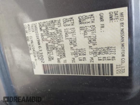 ✅ 2022 Nissan Frontier SV • VIN: 1N6ED1EK9NN633002 • Lot: 42298704. Listed on IAAI with 47,800 mi. Free auction sales archive from the USA and detailed vehicle history report at DreamBid. Image 9.