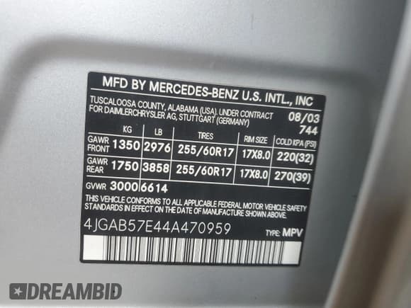 ✅ 2004 Mercedes-Benz M 350 • VIN: 4JGAB57E44A470959 • Лот: 46254775. Опубликован ранее на Copart с пробегом 226 213 миль. Бесплатный доступ к архиву аукционных продаж из США и подробный отчёт об истории автомобиля на DreamBid. Изображение 13.