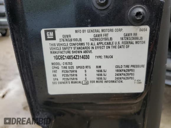 ✅ 2004 Chevrolet Silverado 1500 Work Truck • VIN: 1GCEC14X54Z314030 • Лот: 71102954. Опубликован ранее на Copart с пробегом 116 368 миль. Бесплатный доступ к архиву аукционных продаж из США и подробный отчёт об истории автомобиля на DreamBid. Изображение 12.