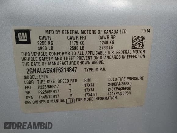 ✅ 2015 Chevrolet Equinox LS • VIN: 2GNALAEK4F6214847 • Lot: 81308205. Wystawiony na Copart z przebiegiem 139 784 mil. Bezpłatny archiwum sprzedaży aukcyjnych z USA i szczegółowy raport historii pojazdu na DreamBid. Zdjęcie 14.