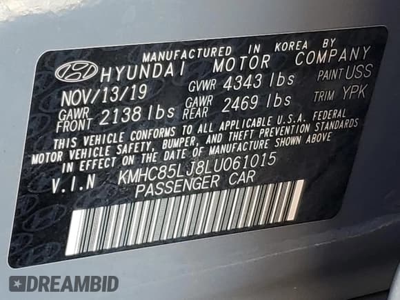 ✅ 2020 Hyundai Ioniq Limited • VIN: KMHC85LJ8LU061015 • Lot: 81837335. Listed on Copart with 42,557 mi. Free auction sales archive from the USA and detailed vehicle history report at DreamBid. Image 12.