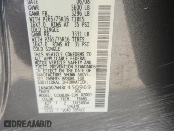 ✅ 2008 Nissan Frontier LE • VIN: 1N6AD07W48C450969 • Lot: 70727915. Wystawiony na Copart z przebiegiem Nie podano. Bezpłatny archiwum sprzedaży aukcyjnych z USA i szczegółowy raport historii pojazdu na DreamBid. Zdjęcie 13.