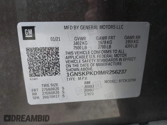 ✅ 2021 Chevrolet Tahoe Z71 • VIN: 1GNSKPKD9MR256237 • Lot: 43509946. Listed on IAAI with 61,919 mi. Free auction sales archive from the USA and detailed vehicle history report at DreamBid. Image 9.