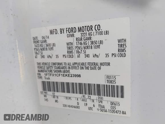 ✅ 2014 Ford F-150 XL • VIN: 1FTFX1CF1EKE23998 • Lot: 43449945. Listed on IAAI with 157,356 mi. Free auction sales archive from the USA and detailed vehicle history report at DreamBid. Image 9.