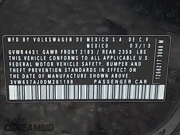 ✅ 2013 Volkswagen Jetta Hybrid SE • VIN: 3VW637AJ0DM281198 • Lot: 42710130. Listed on IAAI with 68,068 mi. Free auction sales archive from the USA and detailed vehicle history report at DreamBid. Image 9.