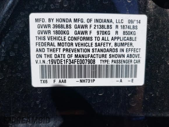 ✅ 2015 Acura ILX • VIN: 19VDE1F34FE007908 • Lot: 43682434. Listed on IAAI with 186,203 mi. Free auction sales archive from the USA and detailed vehicle history report at DreamBid. Image 9.