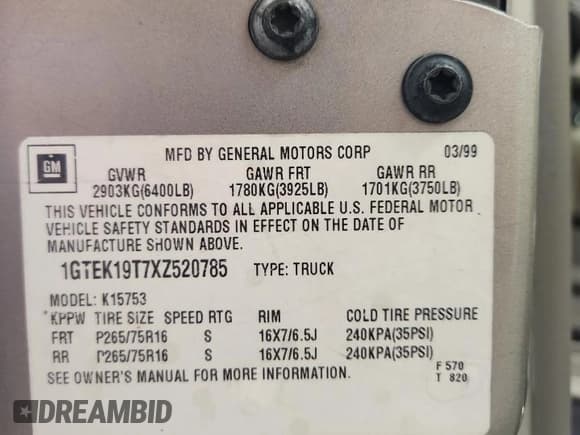 ✅ 1999 GMC Sierra 1500 SLE • VIN: 1GTEK19T7XZ520785 • Лот: 67946695. Опубликован ранее на Copart с пробегом 306 015 миль. Бесплатный доступ к архиву аукционных продаж из США и подробный отчёт об истории автомобиля на DreamBid. Изображение 12.