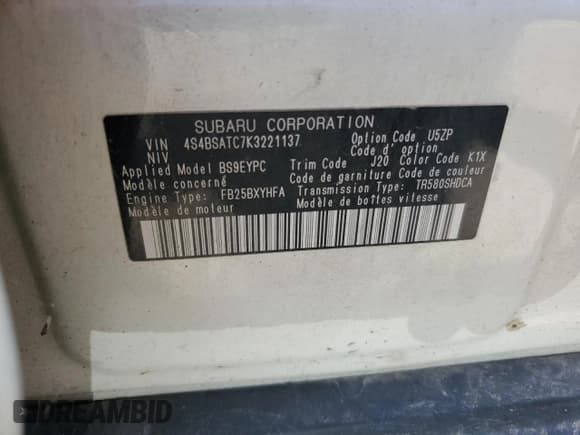 ✅ 2019 Subaru Outback Touring • VIN: 4S4BSATC7K3221137 • Lot: 66643915. Listed on Copart with 173,317 mi. Free auction sales archive from the USA and detailed vehicle history report at DreamBid. Image 13.