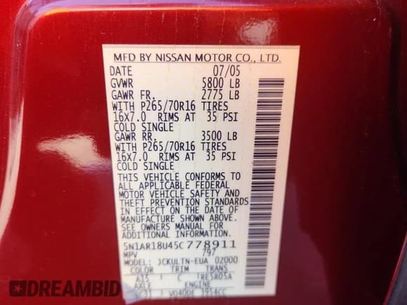 ✅ 2005 Nissan Pathfinder SE • VIN: 5N1AR18U45C778911 • Lot: 85414025. Listed on Copart with 70,842 mi. Free auction sales archive from the USA and detailed vehicle history report at DreamBid. Image 12.