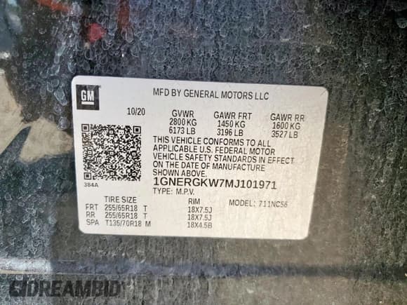 ✅ 2021 Chevrolet Traverse LT Cloth • VIN: 1GNERGKW7MJ101971 • Lot: 82164285. Listed on Copart with 222,951 mi. Free auction sales archive from the USA and detailed vehicle history report at DreamBid. Image 14.