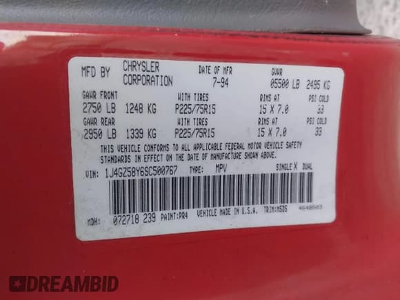 ✅ 1995 Jeep Grand Cherokee Laredo • VIN: 1J4GZ58Y6SC500767 • Lot: 43545818. Listed on IAAI with 198,879 mi. Free auction sales archive from the USA and detailed vehicle history report at DreamBid. Image 9.