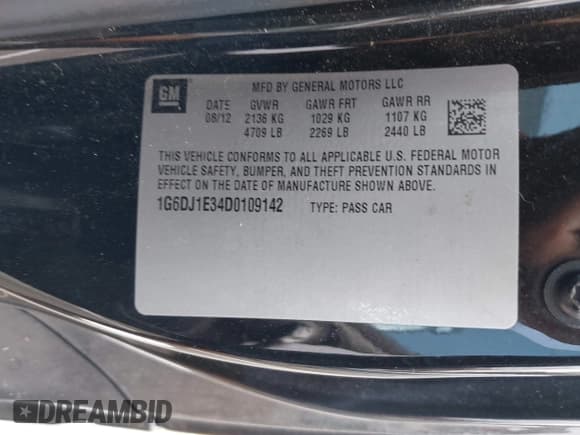 ✅ 2013 Cadillac CTS Performance • VIN: 1G6DJ1E34D0109142 • Lot: 42689298. Listed on IAAI with 106,548 mi. Free auction sales archive from the USA and detailed vehicle history report at DreamBid. Image 9.