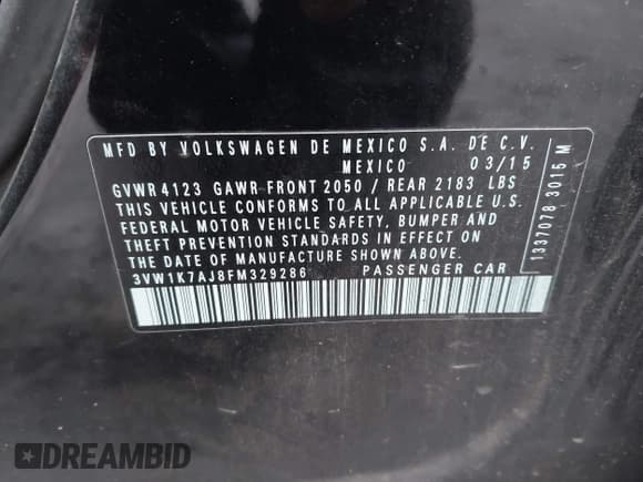 ✅ 2015 Volkswagen Jetta S • VIN: 3VW1K7AJ8FM329286 • Lot: 43660210. Listed on IAAI with 176,173 mi. Free auction sales archive from the USA and detailed vehicle history report at DreamBid. Image 9.