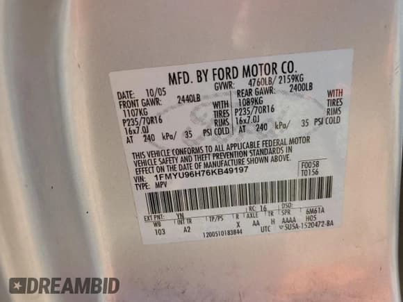 ✅ 2006 Ford Escape Hybrid • VIN: 1FMYU96H76KB49197 • Lot: 60895845. Wystawiony na Copart z przebiegiem 192 726 mil. Bezpłatny archiwum sprzedaży aukcyjnych z USA i szczegółowy raport historii pojazdu na DreamBid. Zdjęcie 12.
