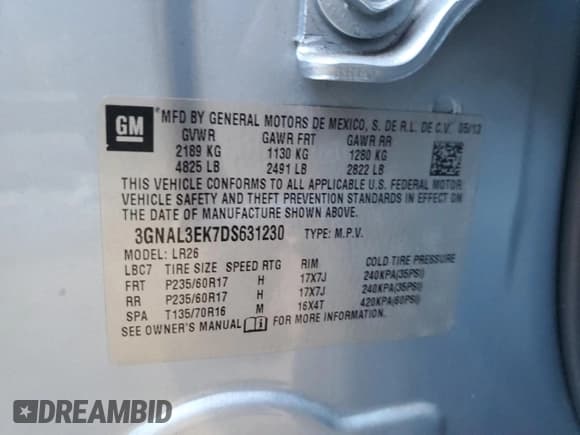 ✅ 2013 Chevrolet Captiva Sport LT • VIN: 3GNAL3EK7DS631230 • Lot: 41873825. Wystawiony na Copart z przebiegiem 128 753 mil. Bezpłatny archiwum sprzedaży aukcyjnych z USA i szczegółowy raport historii pojazdu na DreamBid. Zdjęcie 12.