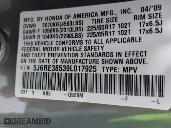 ✅ 2009 Honda CR-V EX • VIN: 5J6RE38539L017925 • Lot: 42364510. Wystawiony na IAAI z przebiegiem 144 795 mil. Bezpłatny archiwum sprzedaży aukcyjnych z USA i szczegółowy raport historii pojazdu na DreamBid. Zdjęcie 9.