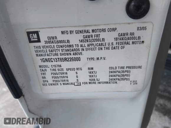 ✅ 2005 Chevrolet Tahoe LS • VIN: 1GNEC13T65R226000 • Lot: 43827273. Wystawiony na IAAI z przebiegiem 82 648 mil. Bezpłatny archiwum sprzedaży aukcyjnych z USA i szczegółowy raport historii pojazdu na DreamBid. Zdjęcie 9.